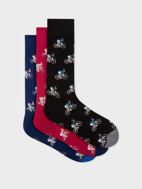 'Cycling Rabbits' Motif Socks Three Pack