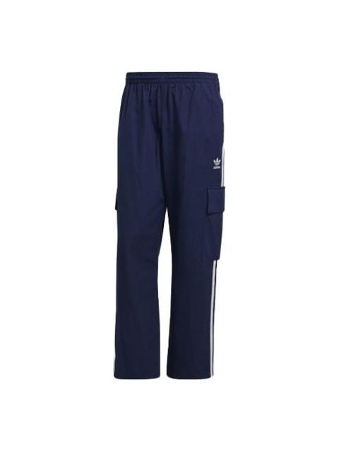 Men's adidas originals Logo Stripe Elastic Waistband Sports Cargo Autumn Blue Pants H09119