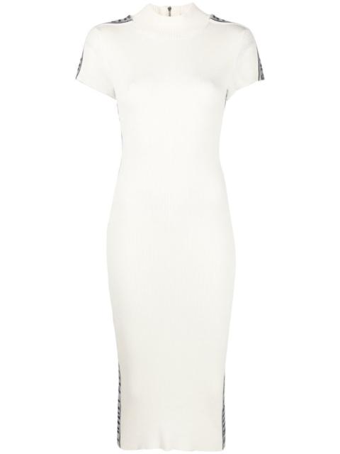 rhinestone-logo ribbed wool midi dress