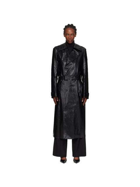 Black Shiny Coated Linen Trench Coat