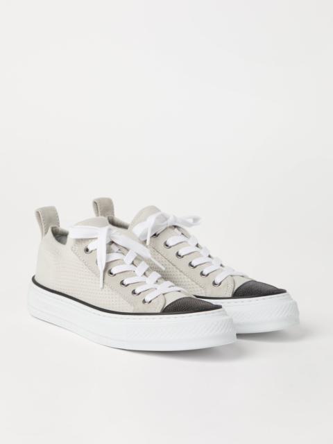 Cotton knit and suede sneakers with precious toe