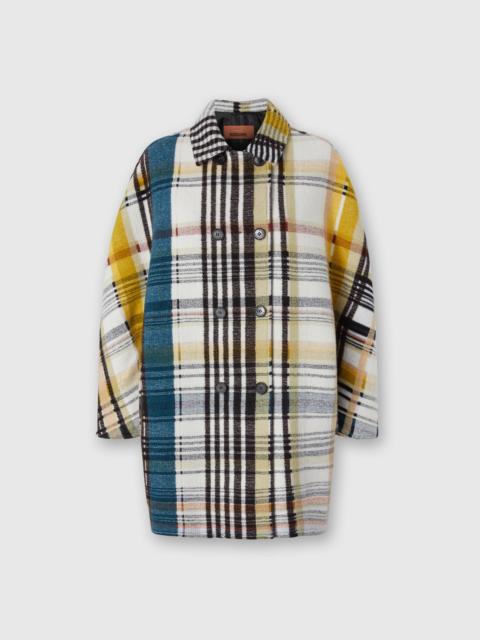 Double-breasted caban with check pattern