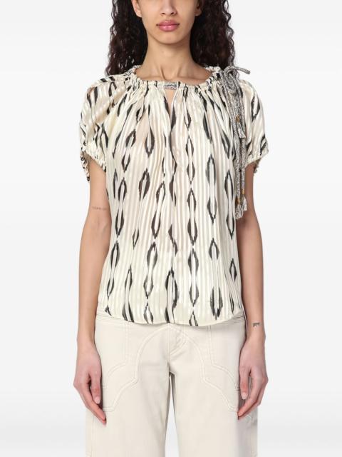 graphic-pattern pleated blouse