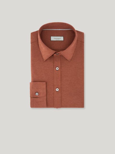 BRICK-COLORED COTTON JERSEY AND LYOCELL REGULAR-FIT SHIRT