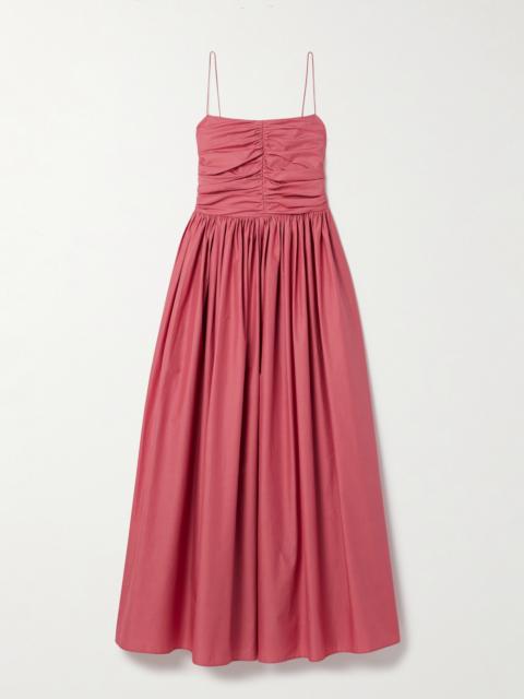 Gathered Organic Cotton And Silk-blend Midi Dress