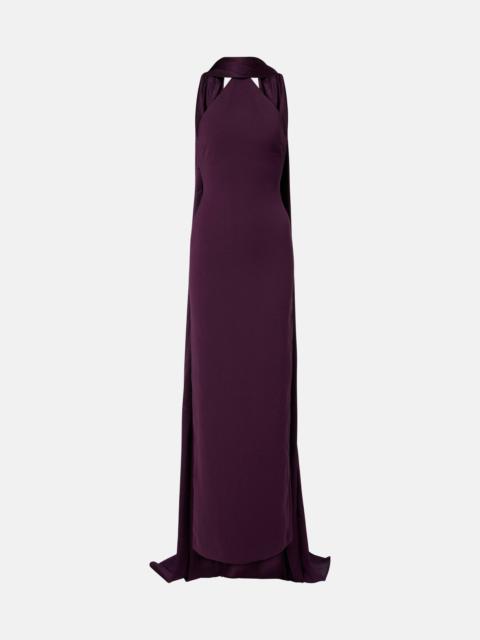 Ophelia cape-detail halterneck gown