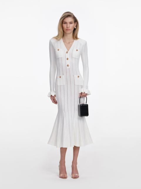 White Pointelle Knit Midi Dress