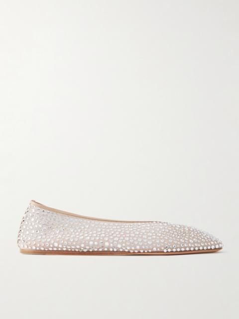 Luna Crystal-embellished Leather-trimmed Mesh Flats