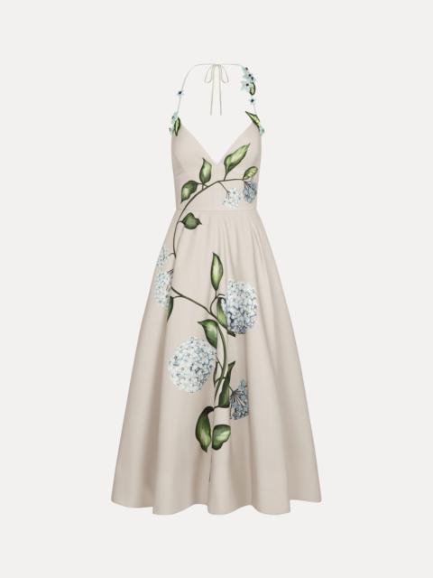 PORCELAIN FLOWER FAILLE COCKTAIL DRESS