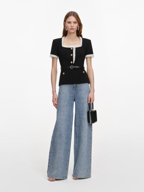 Black Crepe Contrast Frill Top