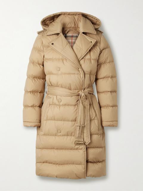 Belted Double-breasted Quilted Shell Down Coat