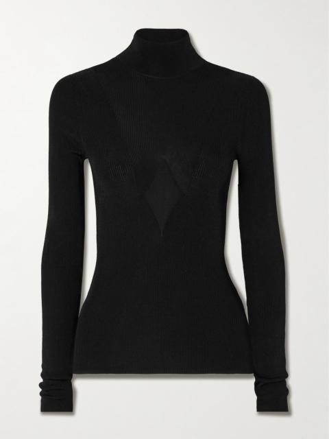 Polaris Paneled Ribbed-knit Turtleneck Top