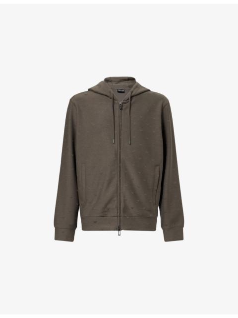 Embroidered-Monogram Zip-Up Cotton-Jersey Hoody
