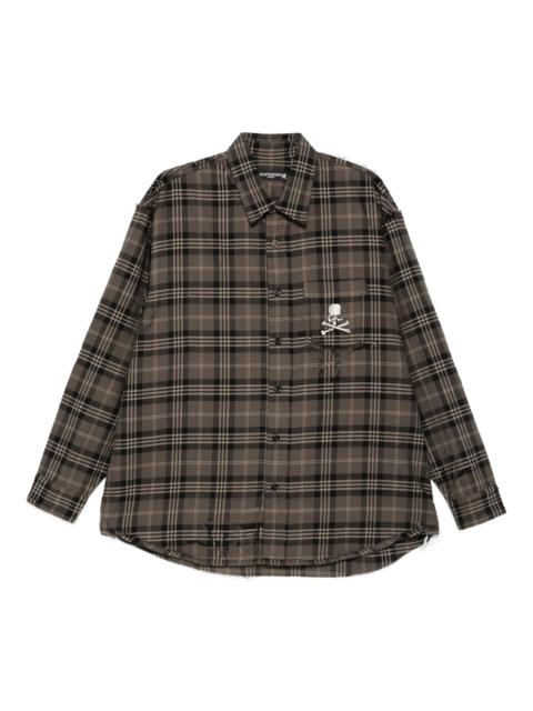 skull-embroidered plaid shirt