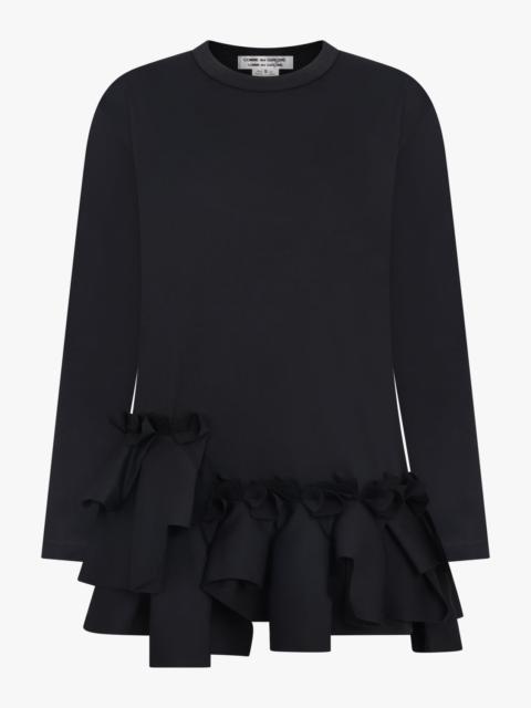 CREW NECK LS  TOP WITH RUFFLE HEM | BLACK