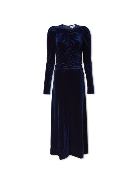 GANNI Velvet Jersey Gathered Maxi Dress