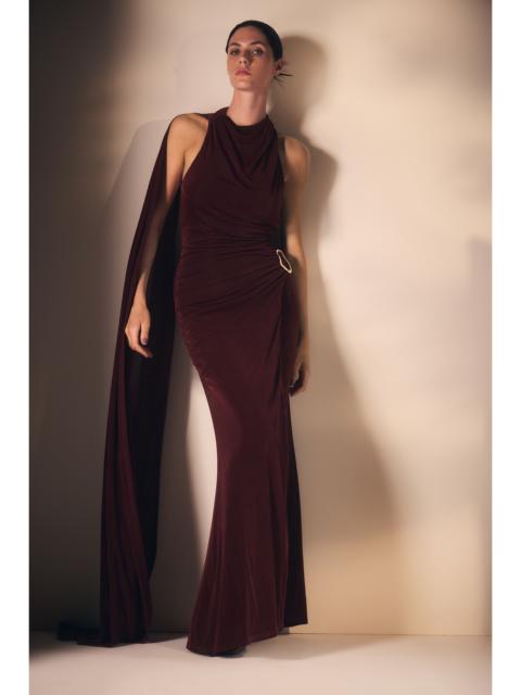 Premium Slinky Crepe High Neck Scarf Detail Maxi Dress