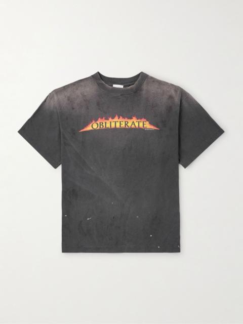 Obliterate Printed Distressed Cotton-Jersey T-Shirt Gray