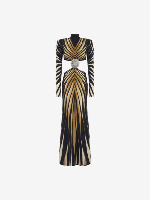 Cut-out knit dress with Ray of Gold print