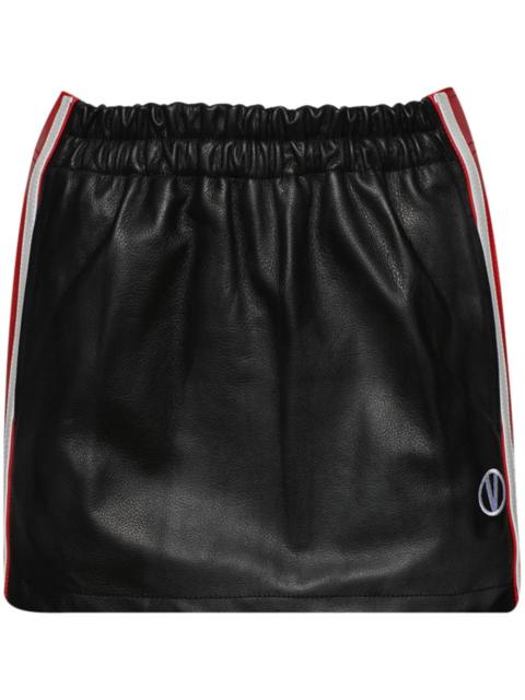 logo-embroidered leather mini skirt