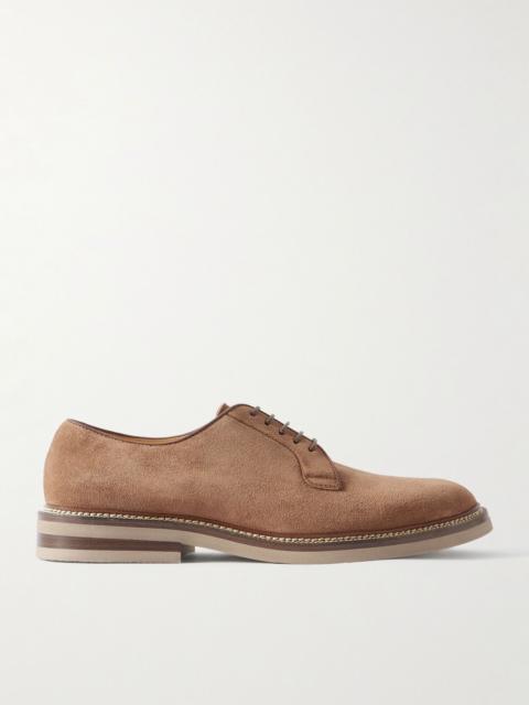 Leather-Trimmed Suede Derby Shoes Brown