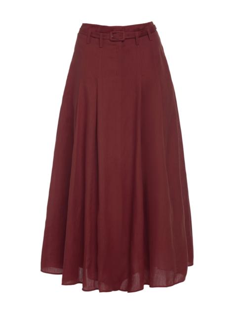 Dugald Pleated Midi Skirt in Burnt Sienna Aloe Linen