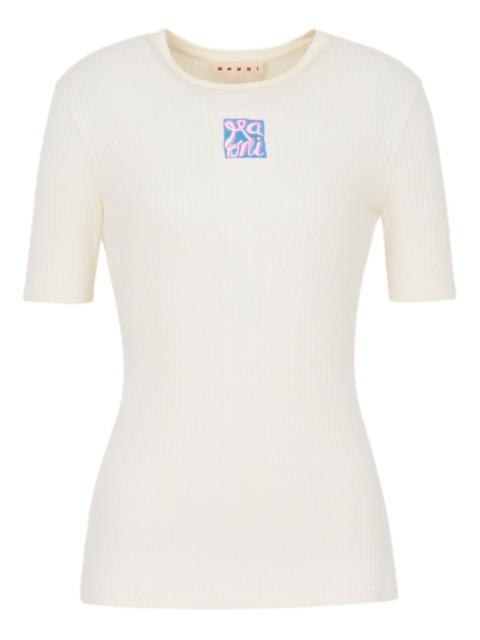ribbed logo-embroidered T-shirt