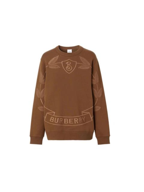 Burberry Embroidered Oak Leaf Crest Cotton Sweatshirt Dark Birch Brown