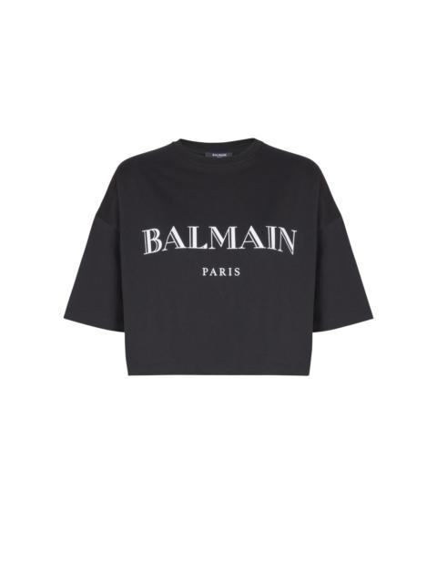 Boxy cropped T-shirt with Balmain print