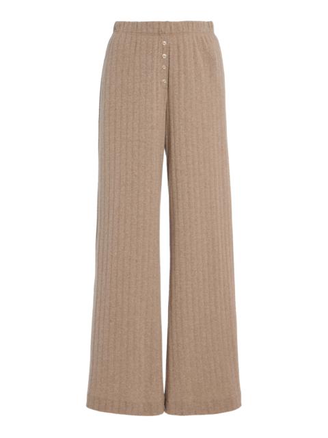 Pointelle Boxer Straight-Leg Pants tan