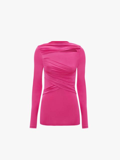 Long Sleeve Wrap Top in Fuchsia