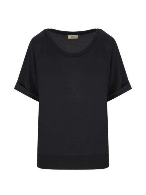 pleated round-neck T-shirt