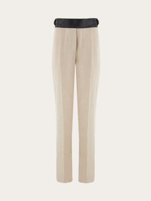 Linen trouser with eco-leather belt