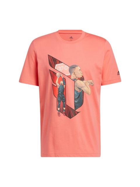 adidas Dame Casual Basketball Cartoon Character Sports Round Neck Breathable Short Sleeve Pink HS432