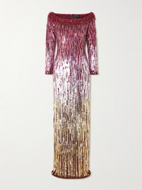 Marine Off-the-shoulder Dégradé Embellished Tulle Gown