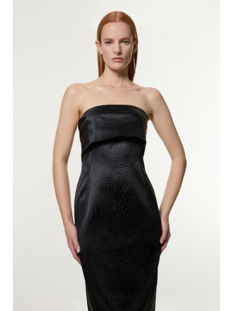 Italian Structured Textured Satin Bandeau Tailored Maxi Dress