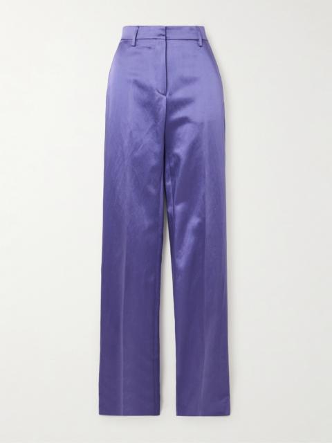 Cotton-blend Satin Straight-leg Pants