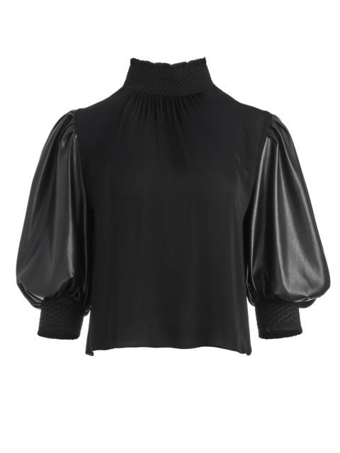 CARMINA VEGAN LEATHER SLEEVE BLOUSE