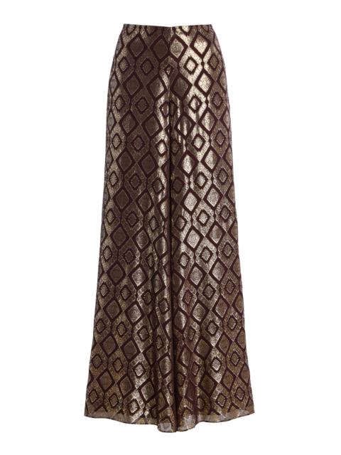 Maxine Metallic Jacquard Wide-Leg Pants brown