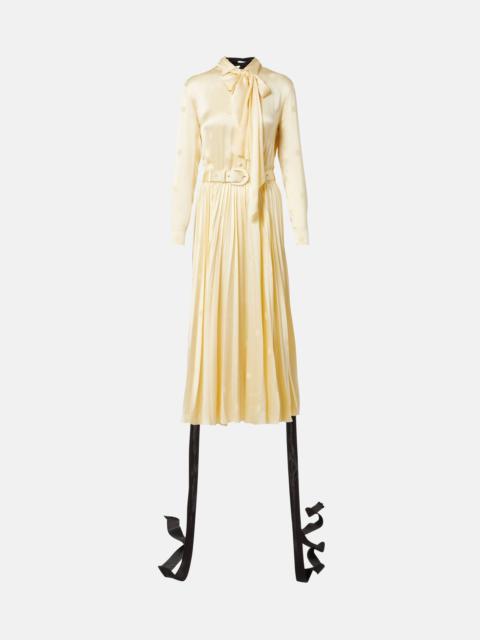 Bow-detail lace-up silk midi dress