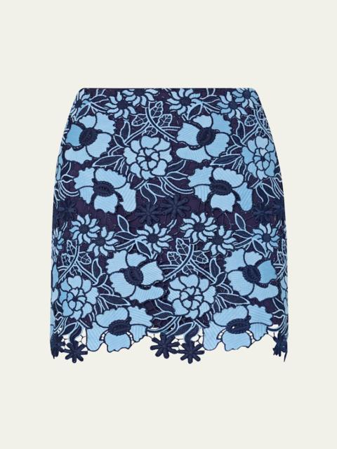 Two-Tone Floral Lace Mini Skirt