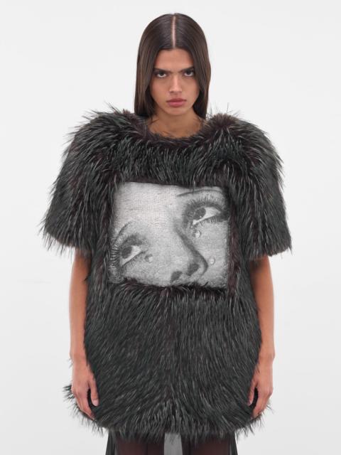 Green Graphic Faux Fur Sweater