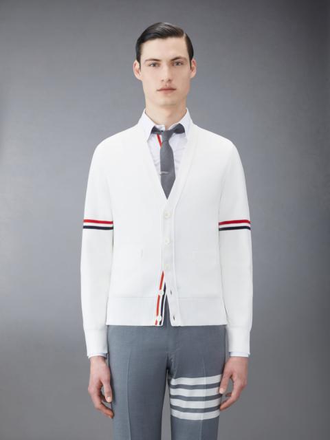 White Cotton Milano Stitch Stripe Armband V-Neck Cardigan