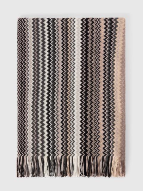 Zigzag wool-blend scarf with fringes