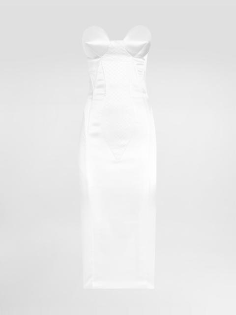 Strapless satin dress with corset details