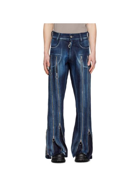 Blue Adjustable Fit Zip Jeans