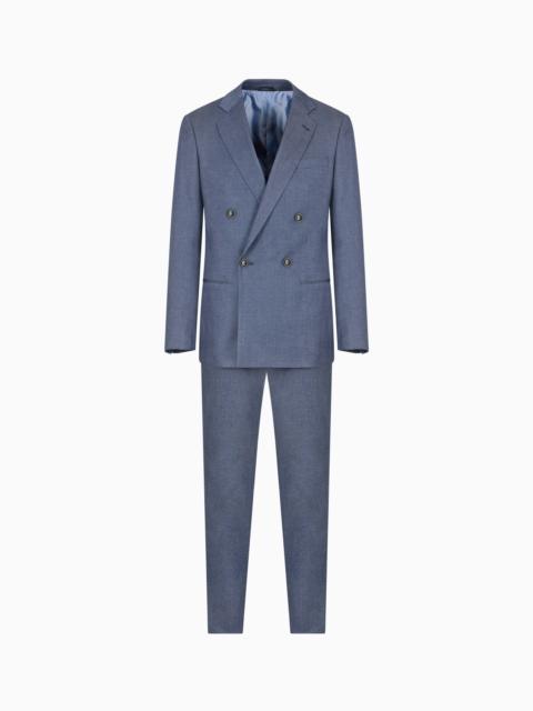 SOHO LINE DOUBLE-BREASTED DENIM-EFFECT CASHMERE AND STRETCH COTTON SUIT