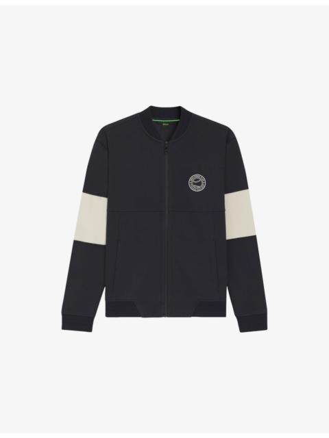 Brand-Embroidered Zip-Up Cotton-Blend Sweatshirt