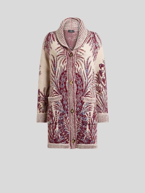 WOOL AND COTTON JACQUARD MAXI CARDIGAN