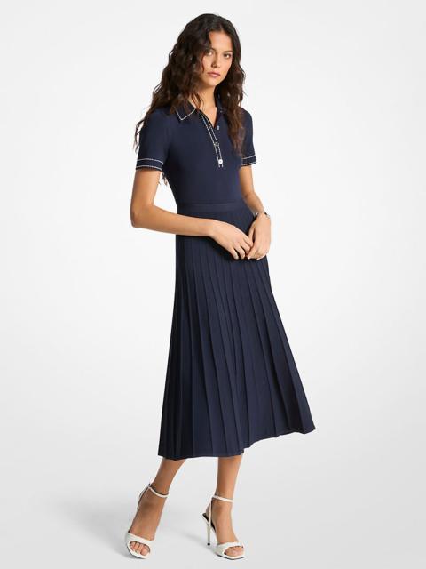 Stretch Knit Polo Midi Dress